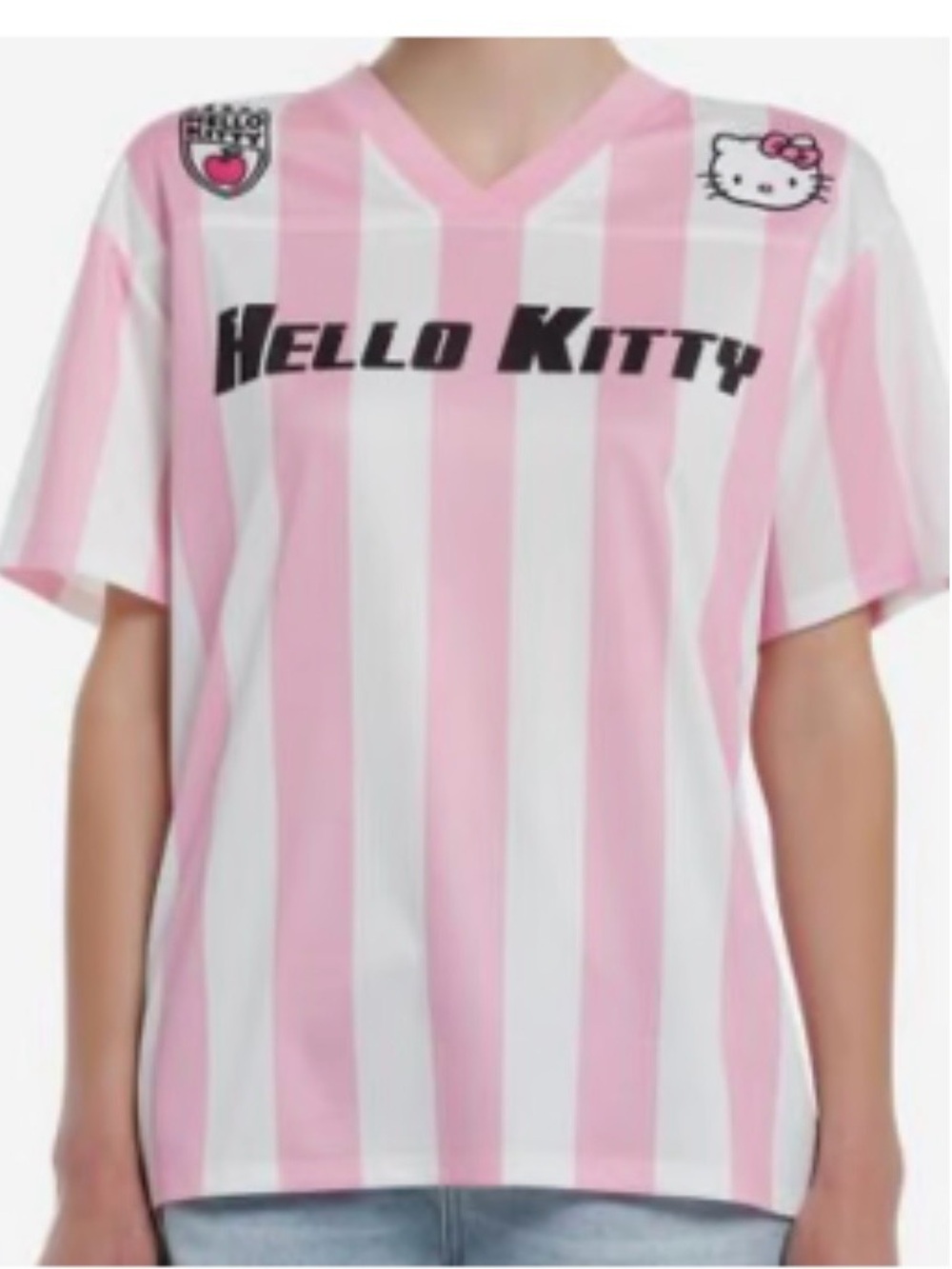 Hello Kitty Striped Soccer Jersey Tee with Character Patch